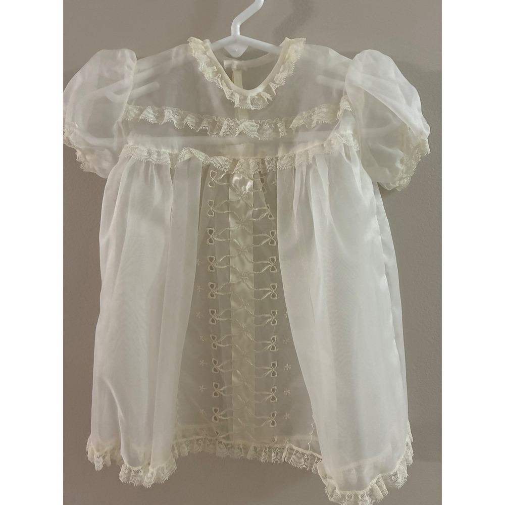 Christening Gown Pretty as‎ a Picture Dress Slip Baby NB White Lace Vintage New